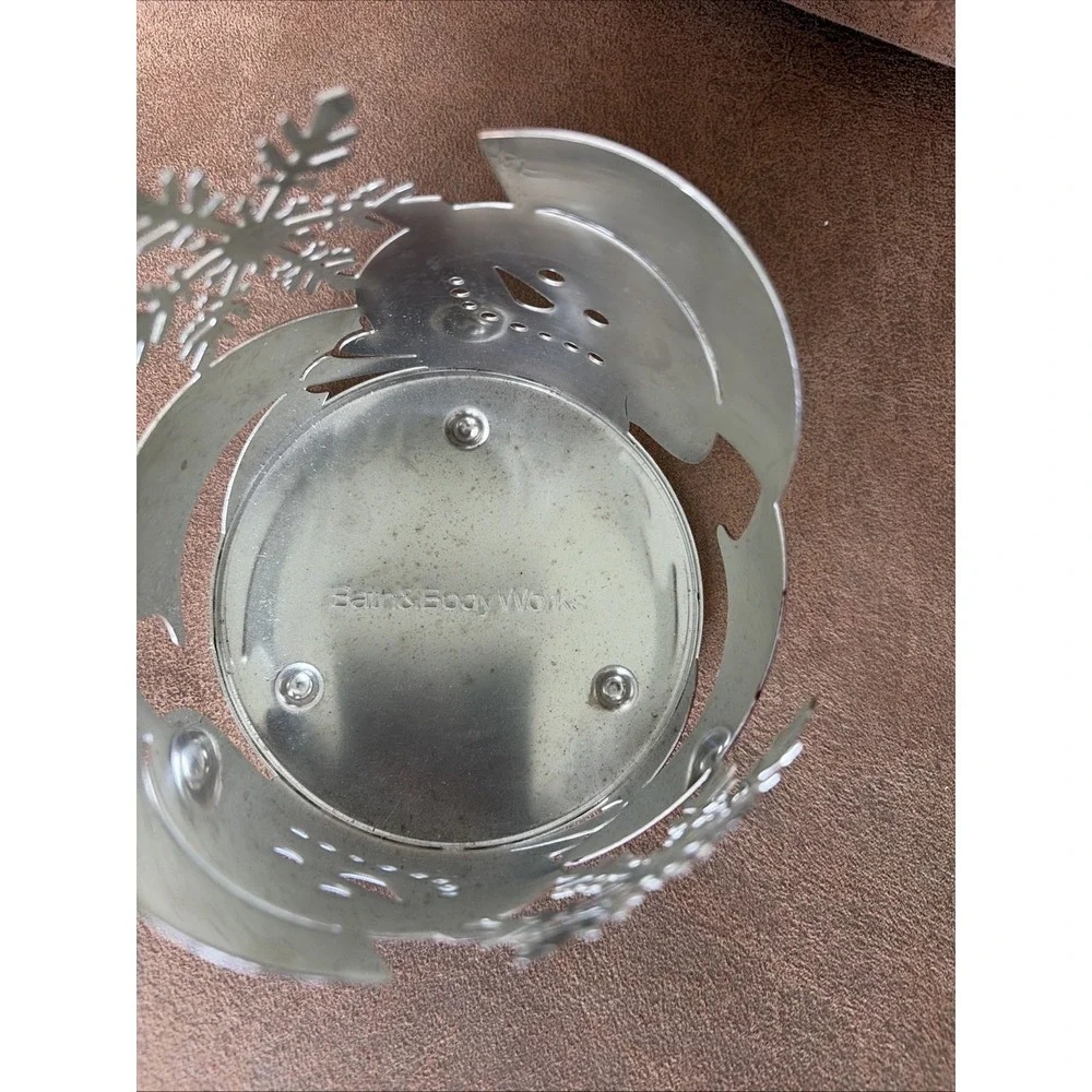 Bath And‎ Body Works Snowman Snowflake 3-wick Candle Holder  Silver Winter